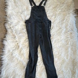 Forever 21 black denim overalls acid wash size 27